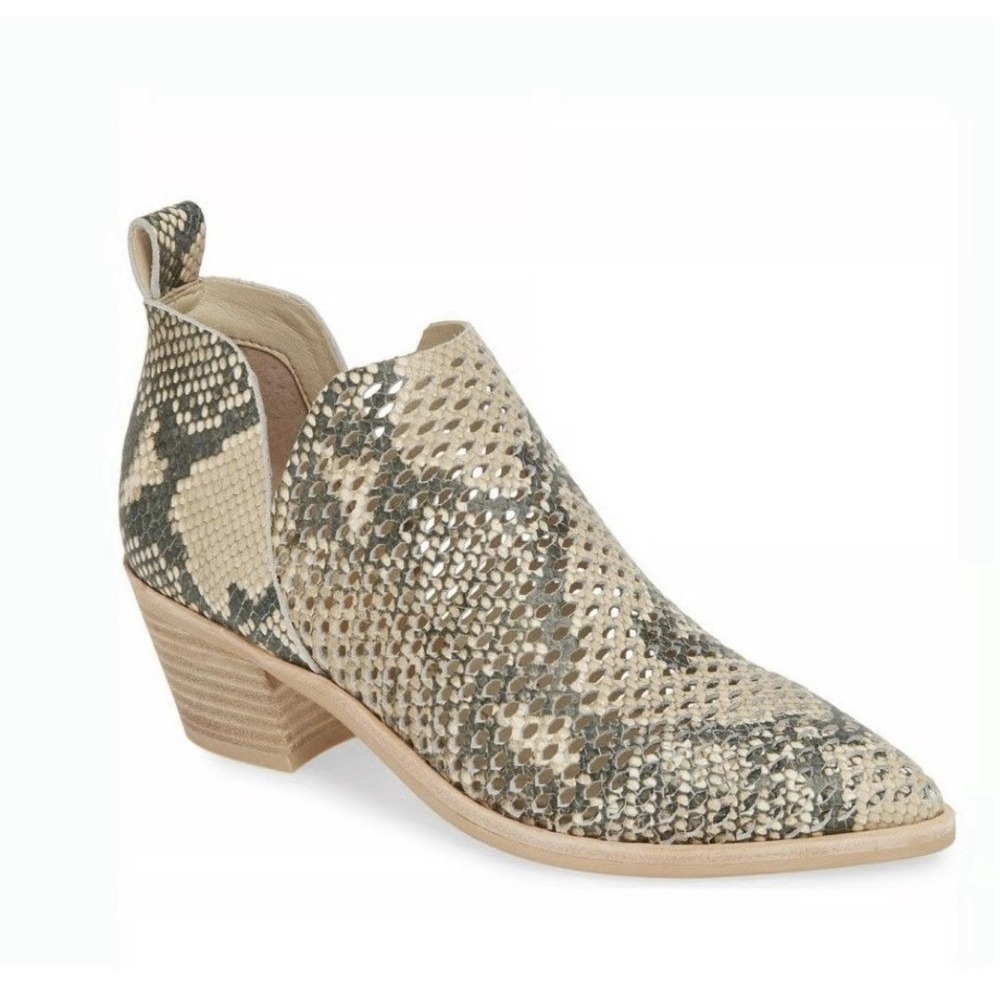 Dolce Vita Ankle Boots Women Snakeskin Look Leather Laser-Cut Outs Slip-On Sz 10